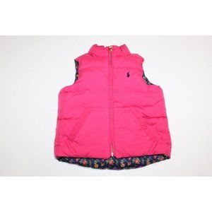 Ralph Lauren Reversible Pink / Blue Floral Toddler zip Down Puffy Vest 3/3T VGC